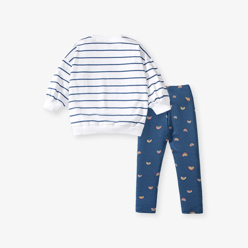 Rainbow Design Long Sleeve Stripes Tops with Leggings for Girls childrensterritory