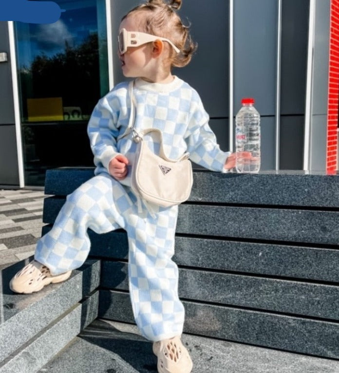 Little Girl Boy 2PCS Plaid knitted Clothes Set Sweater + Pant childrensterritory