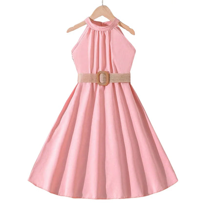 Kids Girls Off Shoulder Formal Summer Party Dresses With Belt