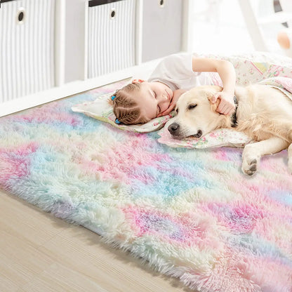 Soft Furry Rainbow Rugs for Kids Bedroom Decor