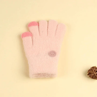 Kids Cartoon Design Furry Coral Fleece Short Gloves Mittens childrensterritory