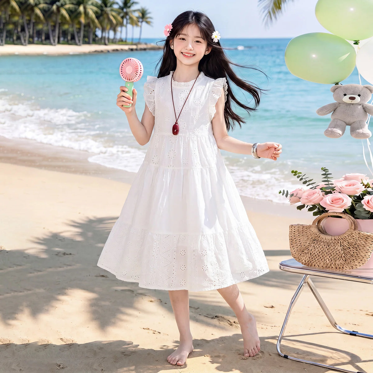 Young Girls Floral Embroidery Summer Party Dress