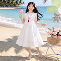 Lace Design Kids Girls Stylish Cotton Princess Dress for Summer