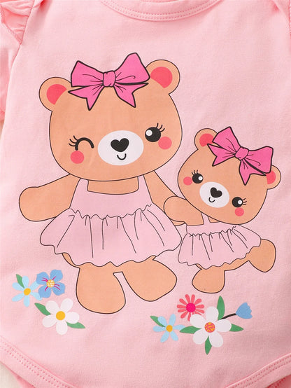 Baby Girl Cartoon Bear Print 3PCS Summer Clothes Set childrensterritory