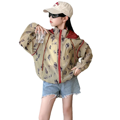 Young Girls Floral Pattern Hooded Jacket for All Season childrensterritory