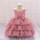 Elegant 3D Rose Flower Tiered Design Baby Christening Dresses