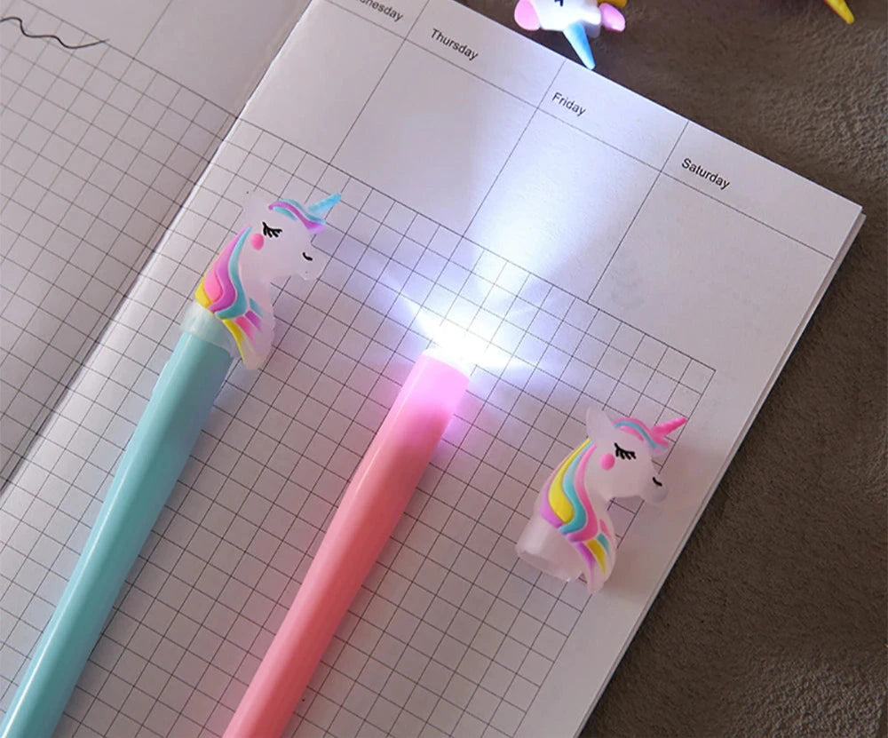 4pcs Unicorn Design Gel Ink Pen with LED Light for Kids childrensterritory