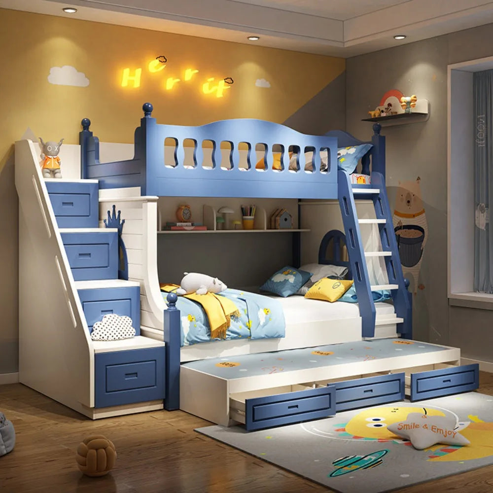 Space Saver Wooden Bunk Bed with Staircase and Storage