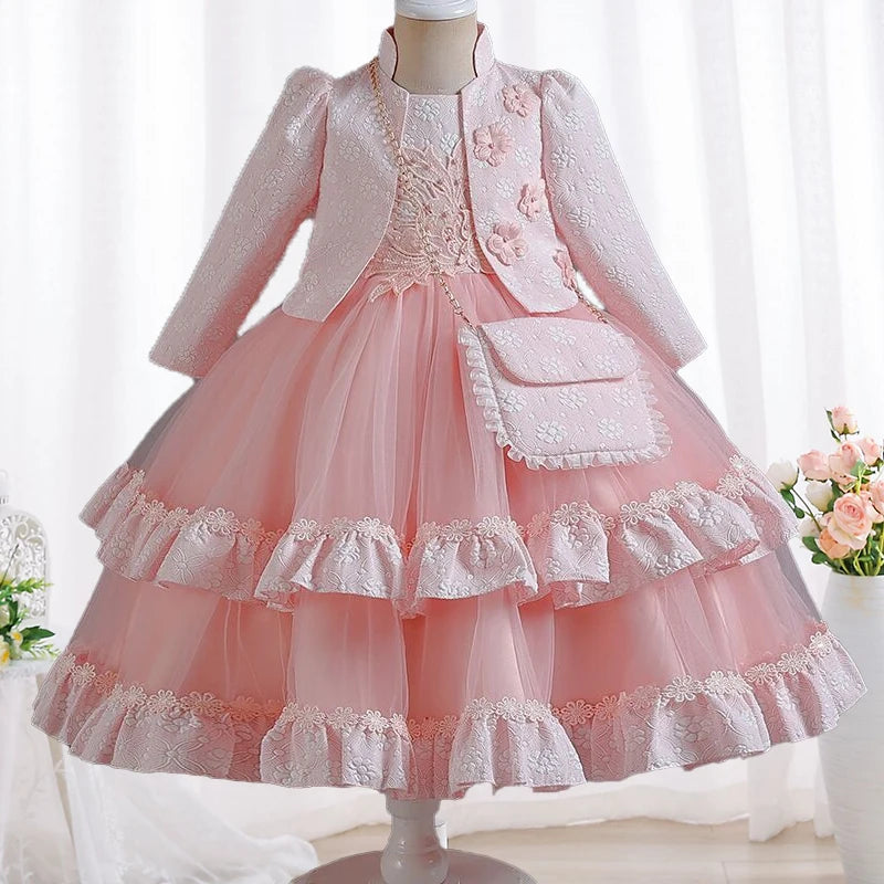 Elegant Long Sleeve Girls' Embroidery Flower Dresses