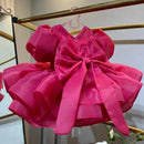 Kids Girls' Puffy Tulle Back Bow Puff Sleeve Princess Dress
