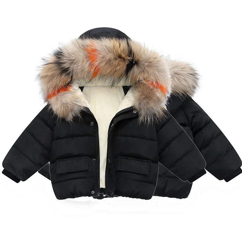 Kids' Long-Sleeved Fur Collar Design Warm Jackets