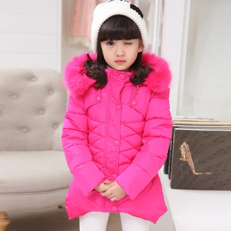 Kids Girls Mid-Length Hooded Windbreaker Coats childrensterritory