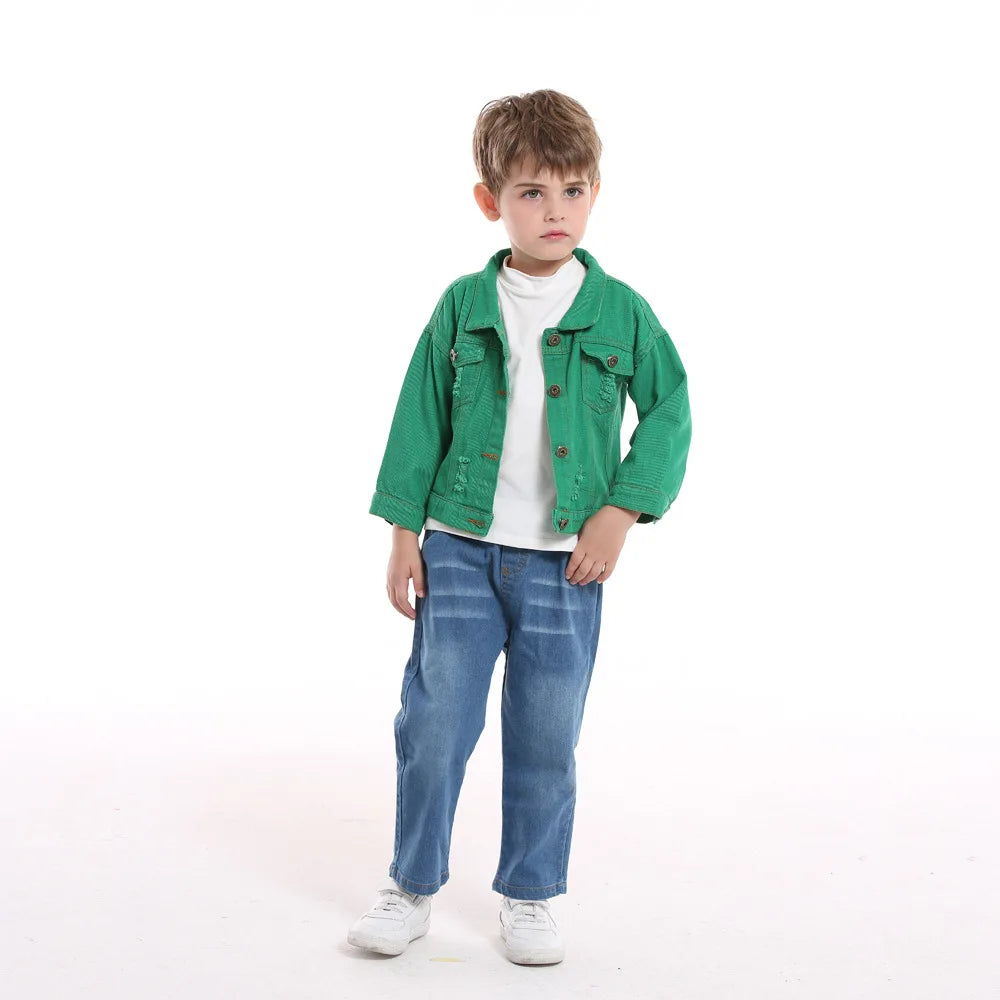 Candy Color Unhooded Denim Jacket for Little Boys Girls childrensterritory
