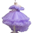 Kids Girls Soft Gauze Solid Color Party Desses with Trailing childrensterritory