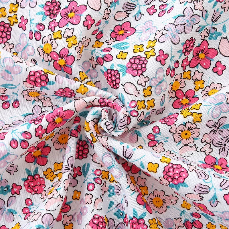 Floral and Cartoon Duck-Embroidered Little Girls&