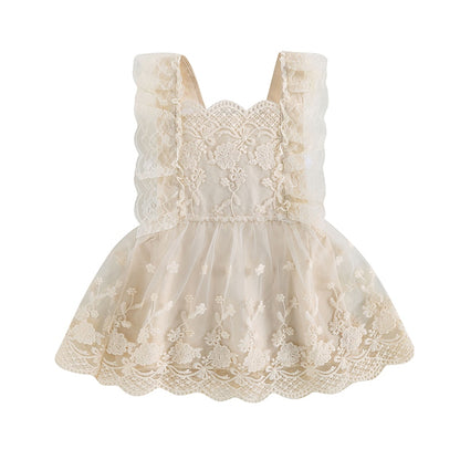Kids Girls Backless Floral Embroidery Princess Dress childrensterritory