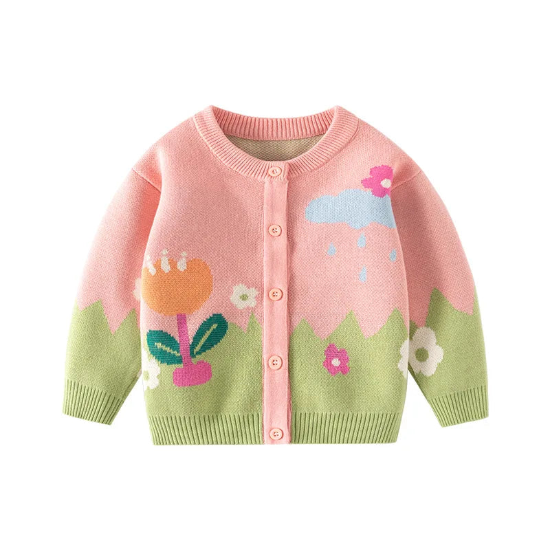 Toddler Girls Cartoon Flower Design Cardigan childrensterritory