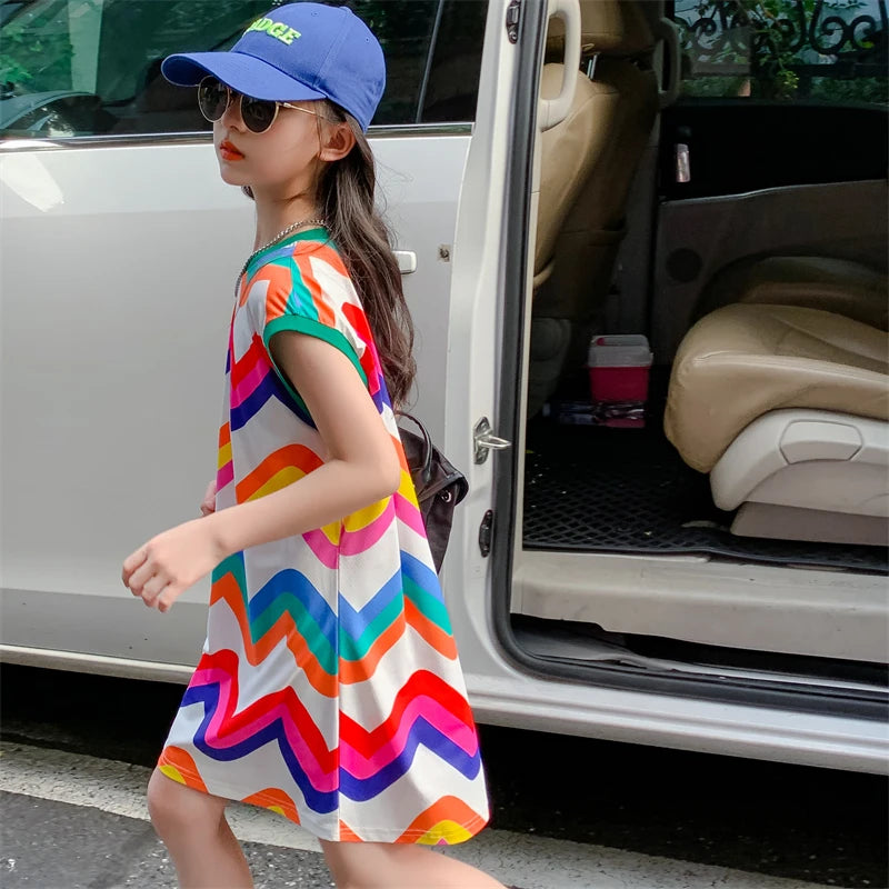 Girls Striped Pattern Party Dress for Summer