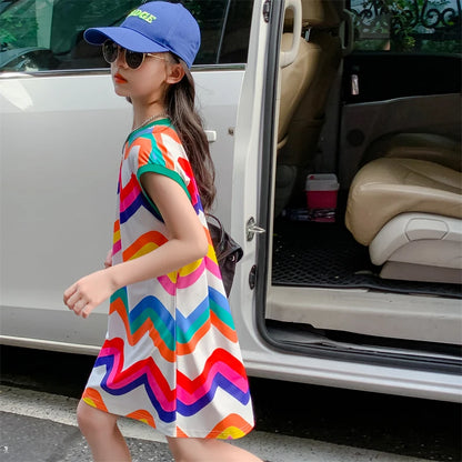 Girls Striped Pattern Party Dress for Summer
