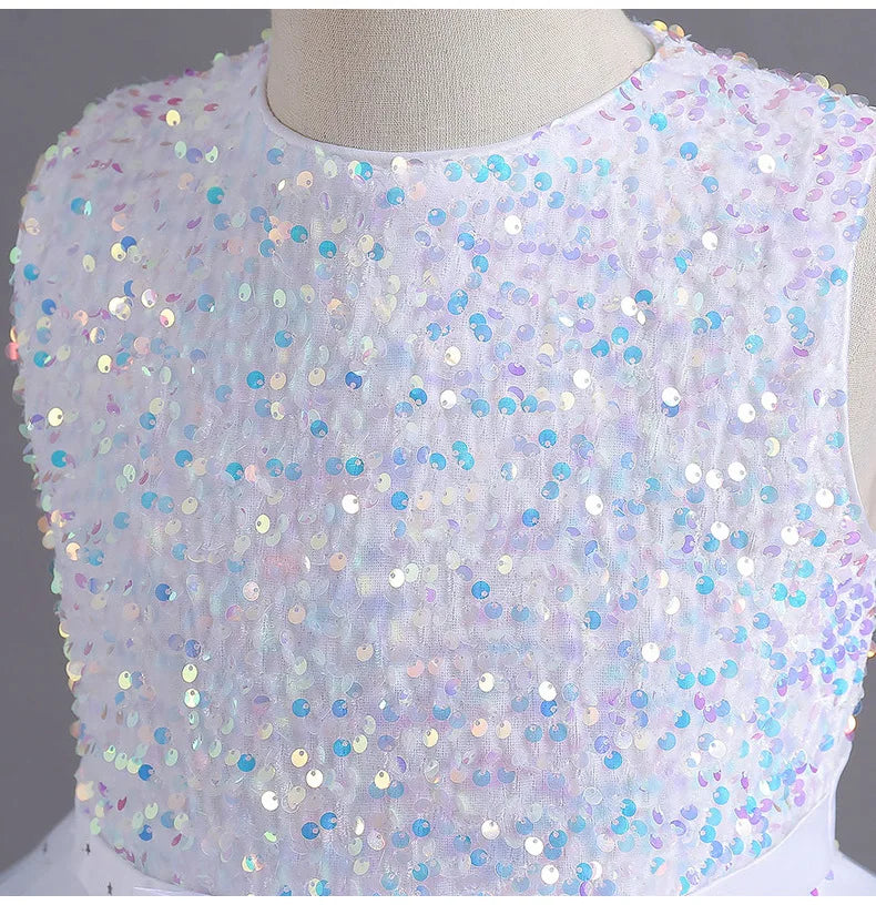 Kids Girls Sequins Design Fluffy Princess Party Trailing Dresses