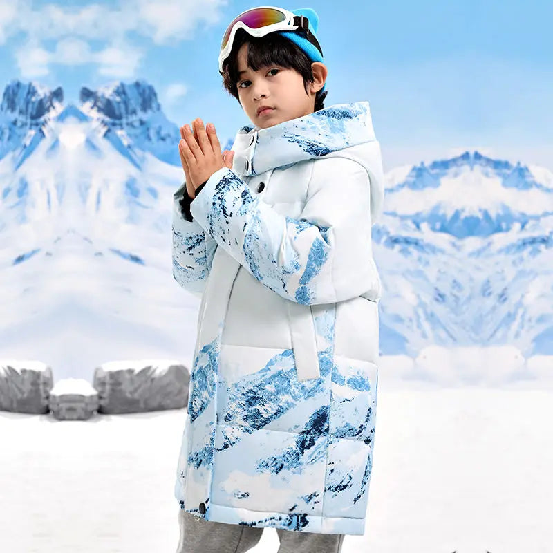 Warm Duck Down Padded Long Winter Snow Jacket for Kids childrensterritory