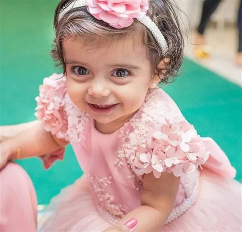 Tulle 3D Flower Design Birthday Party Gowns For Little Girls childrensterritory