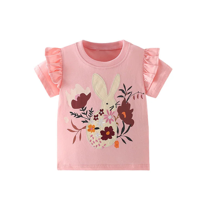 Kids Girls Cartoon Design Cotton Summer Tees/Tops childrensterritory