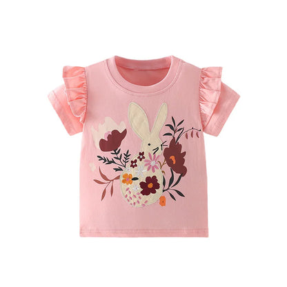 Kids Girls Cartoon Design Cotton Summer Tees/Tops childrensterritory