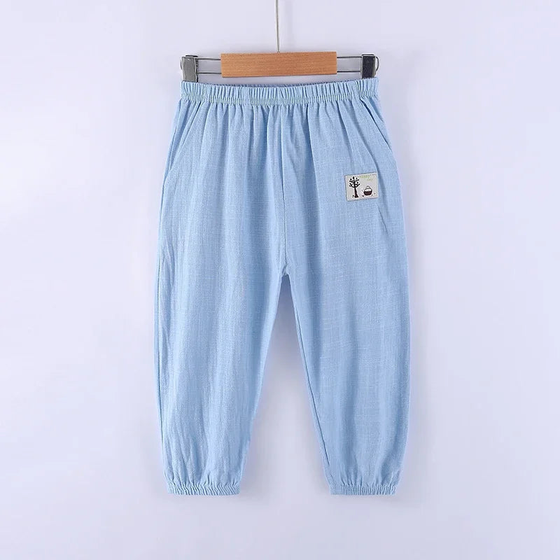 Elastic Waist Solid Color Children Cotton Trousers For Boys Girls