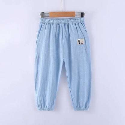 Elastic Waist Solid Color Children Cotton Trousers For Boys Girls