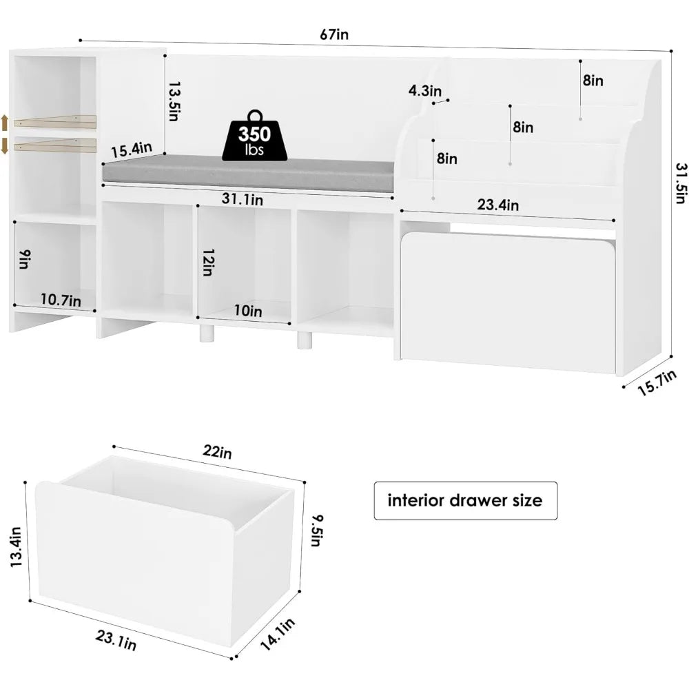 Bookshelf for Kids with Six Storage Cubbies and a Seat Cushion