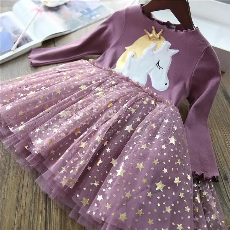 Sequin Unicorn Design Kids Girls Princess Party Dresses childrensterritory