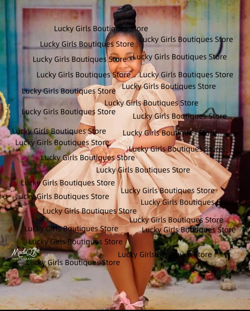 Pink Fluffy Bow Design Birthday Party Dresses For Girls