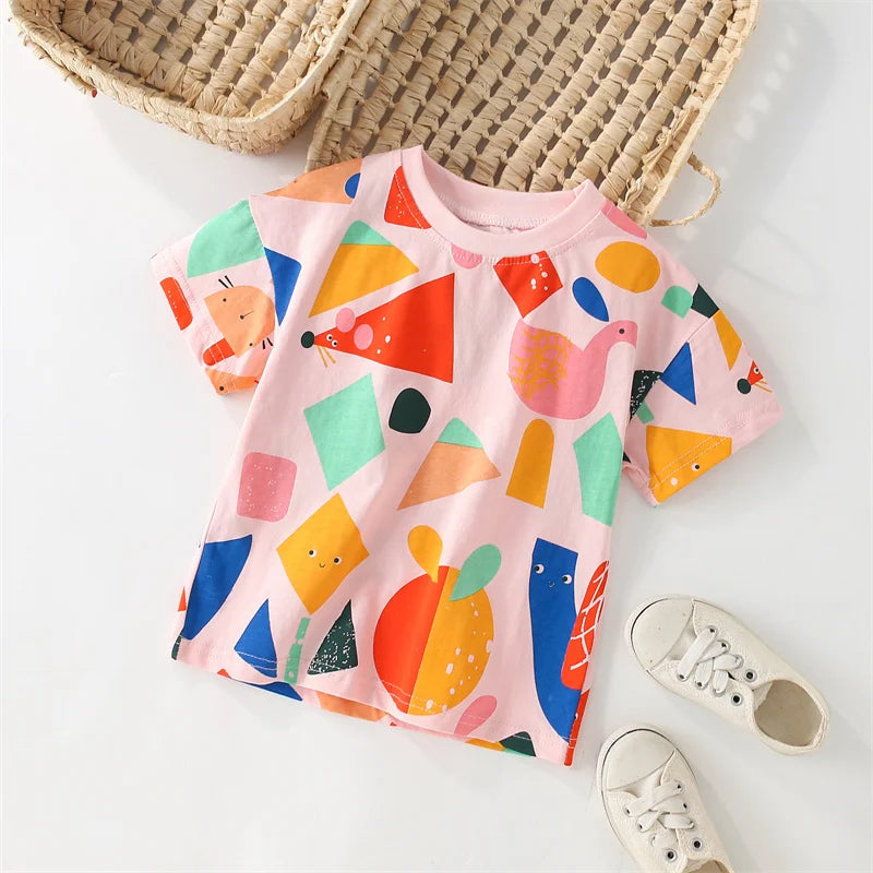 Kids Girls Cartoon Unicorns Design Summer Cotton Tees