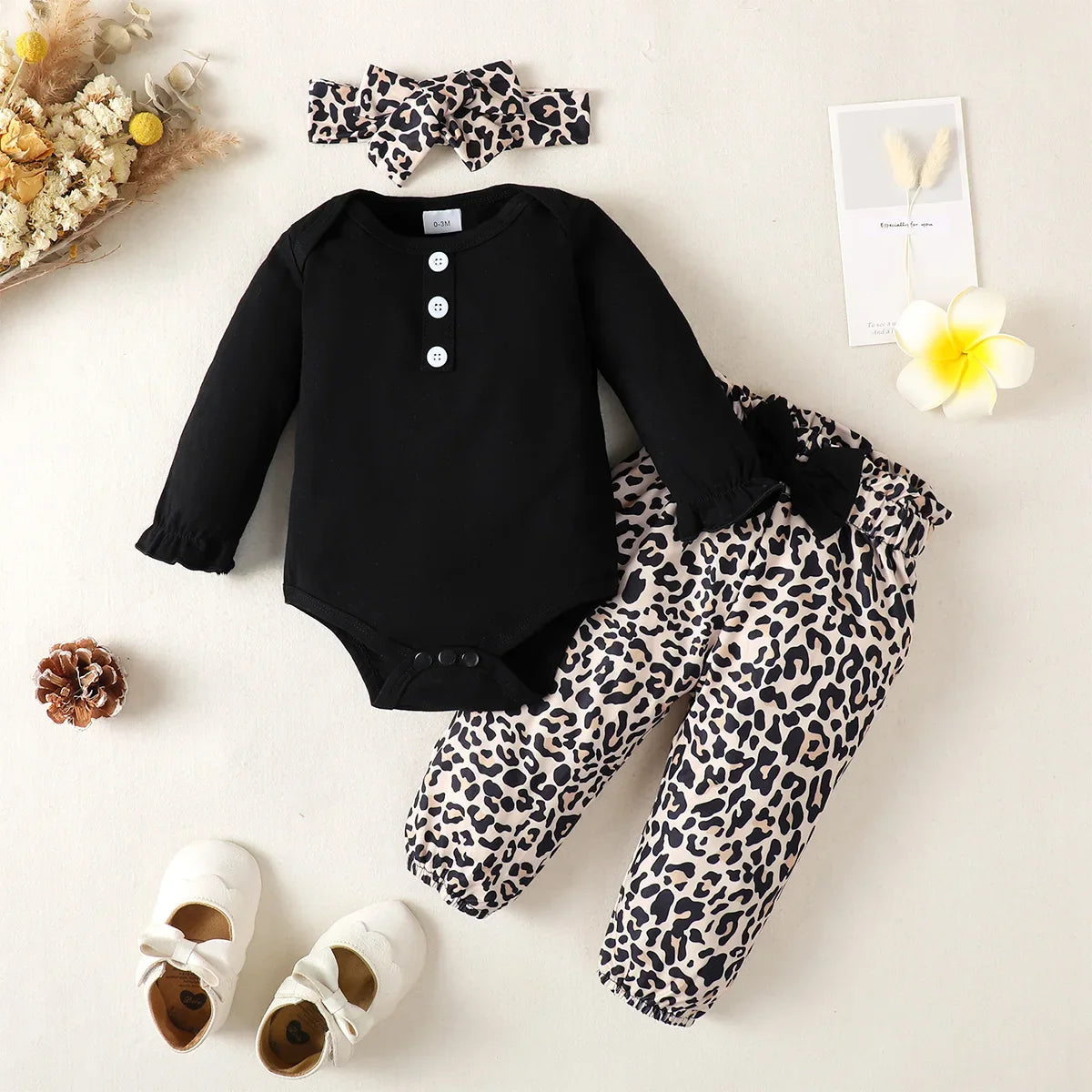 3Pcs Newborn Girl Bodysuit, Bow, Floral Pants Clothing Set childrensterritory