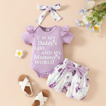 Baby Girl Soft 3Pcs Letter &amp; Floral Print Summer Outfit