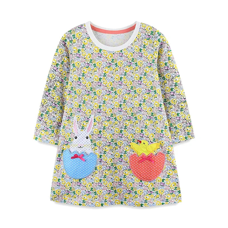 Kids Girls Long Sleeves Cartoon Design Casual Dress childrensterritory