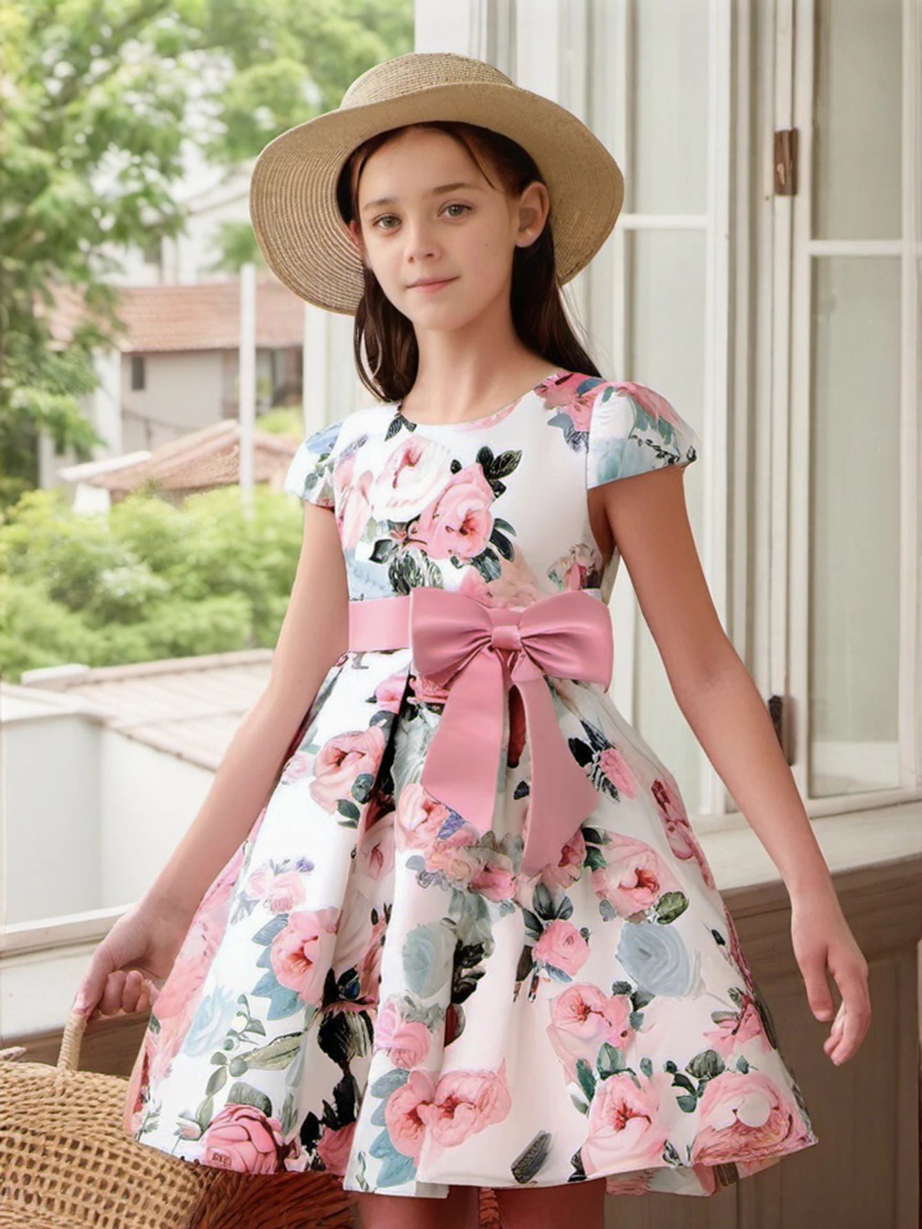Flower Print Kids Girls Elegant Birthday Party Dresses childrensterritory