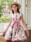 Flower Print Kids Girls Elegant Birthday Party Dresses childrensterritory
