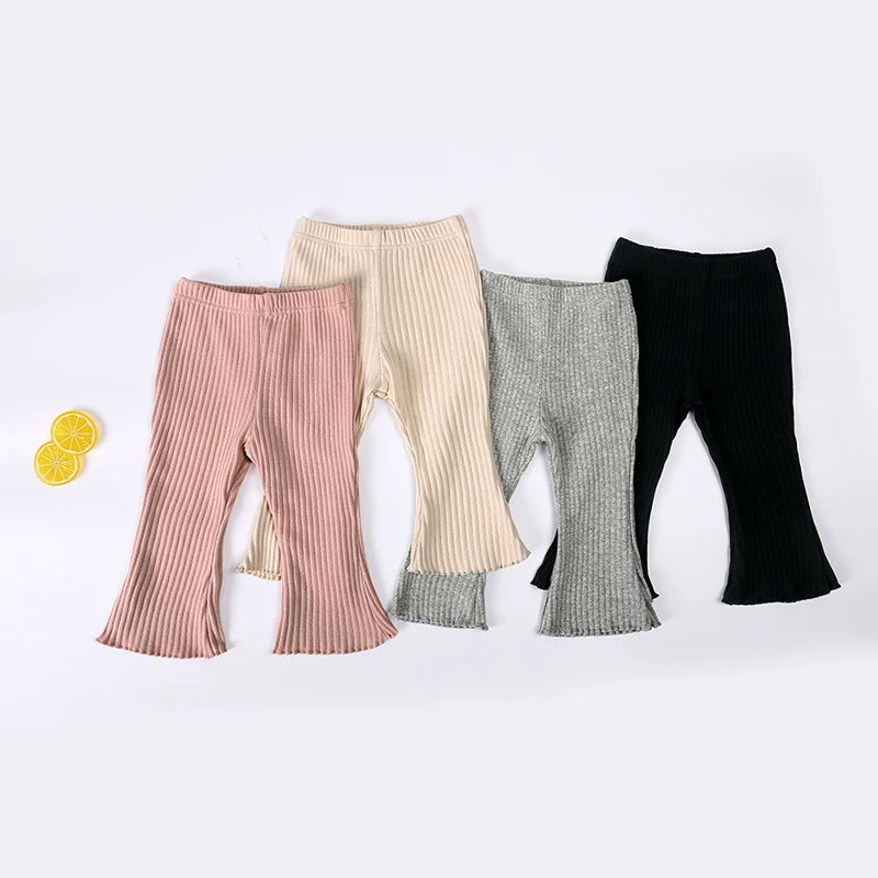 Girls' Solid Colour Elastic Casual Trousers