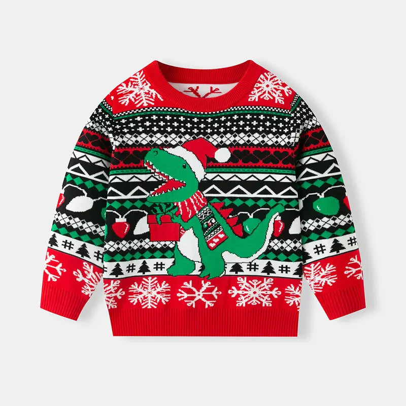 Kids' Long-Sleeved Christmas Print Winter Sweater