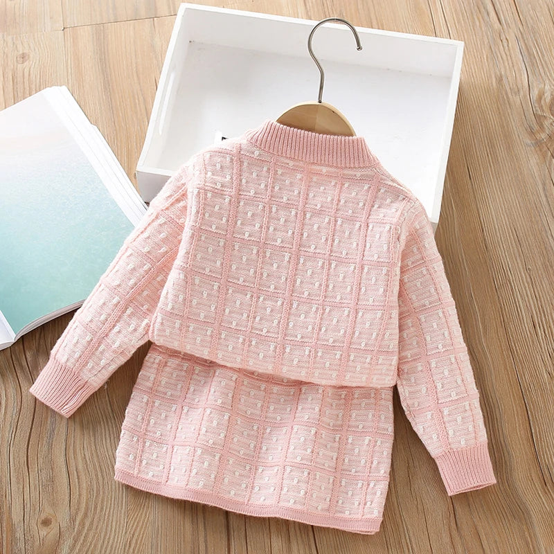 Little Girls Plaid Sweater + Dress Lattice Winter Outfits childrensterritory