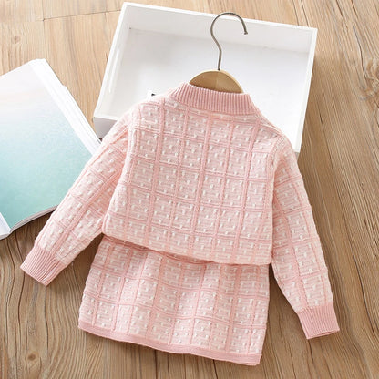 Little Girls Plaid Sweater + Dress Lattice Winter Outfits childrensterritory