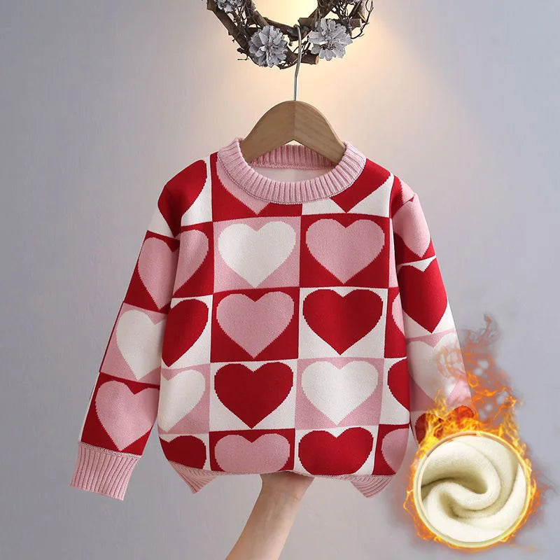 Girls' Round Neck Long Sleeves Warm Sweater