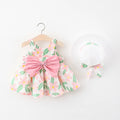 Baby Girls Sleeveless Floral Print Casual Dress with Hat childrensterritory
