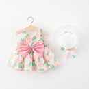 Baby Girls Sleeveless Floral Print Casual Dress with Hat childrensterritory
