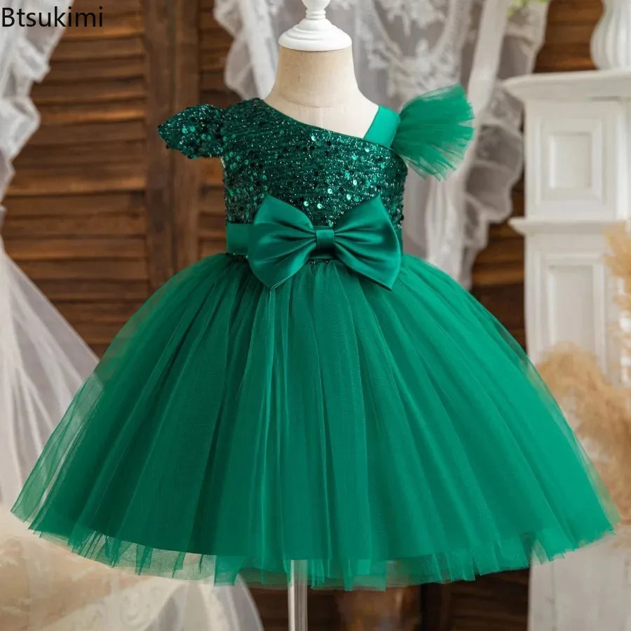 Baby Girls Sequins Fly Sleeves Tutu Wedding Party Princess Outfits