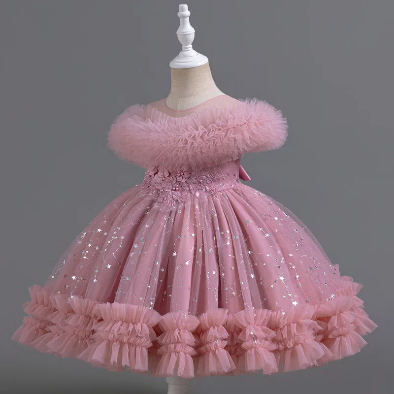 Star Sequin Design Fluffy Evening Princess Dresses childrensterritory