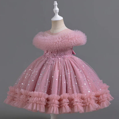 Star Sequin Design Fluffy Evening Princess Dresses childrensterritory