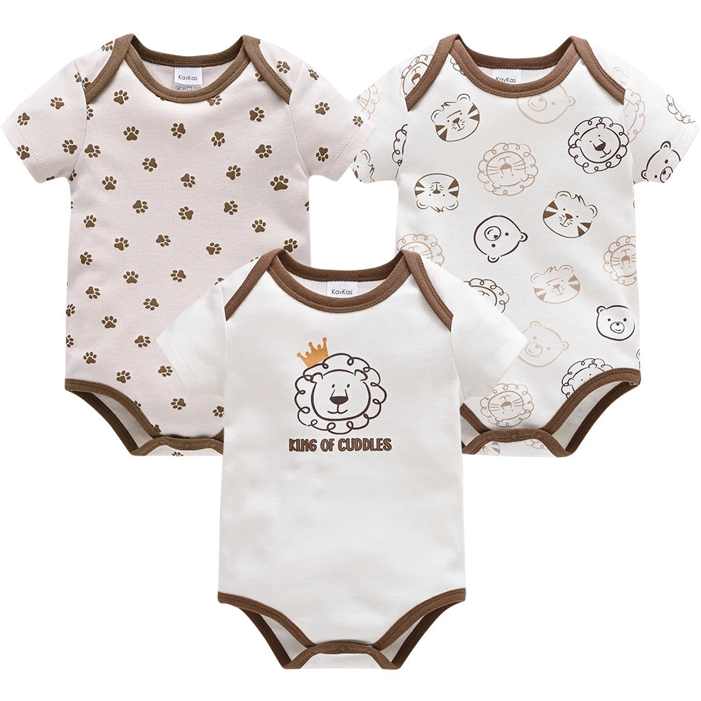3PCS/Lot Newborn Baby Cartoon Printed Summer Romper